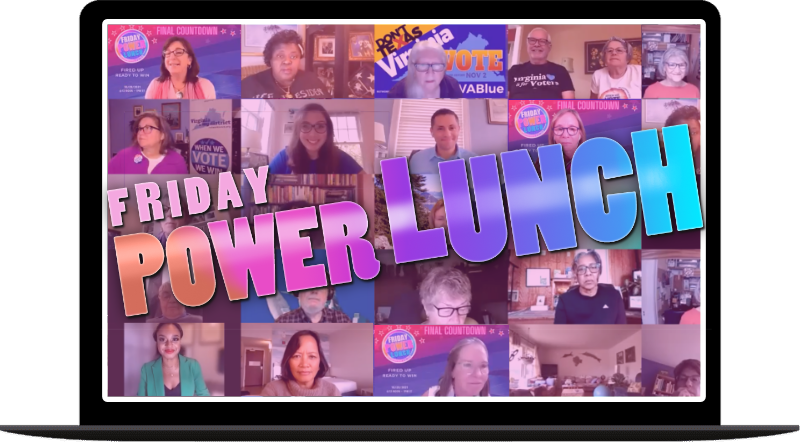 Friday Power Lunch Zoom program displayed on laptop